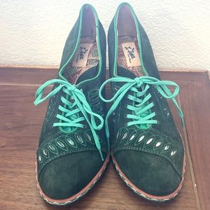 Miss L Fire Green Suede vintage style 1940s Leather Heel shoes 37 6.5